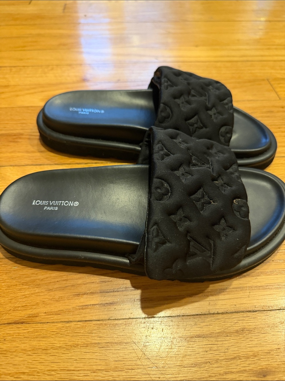 Black Quilted Monogram Slide Sandals - Picture 3 of 3